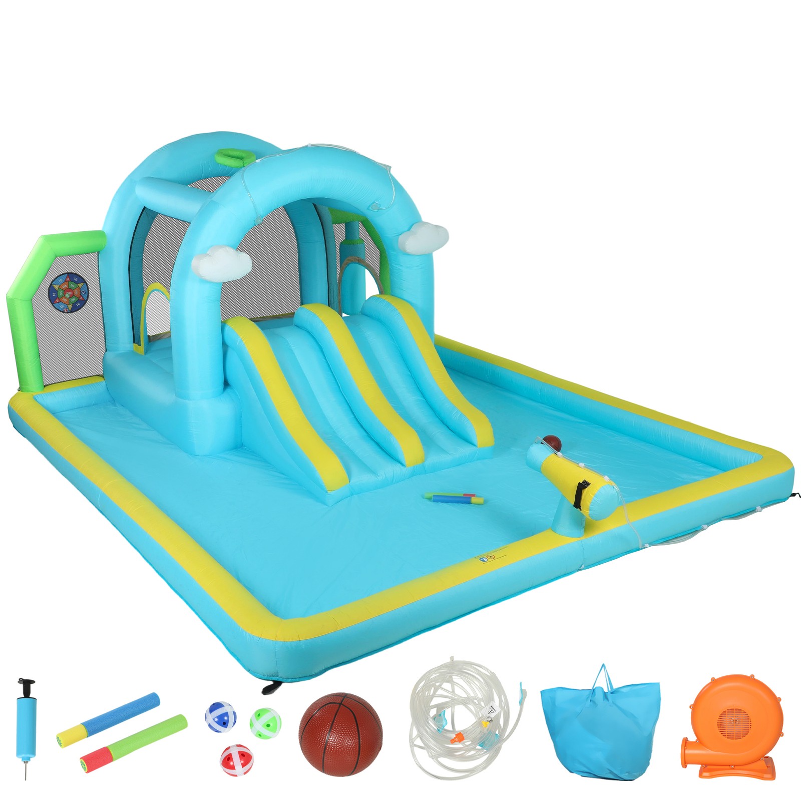 Castillo Hinchable Acuático 7 en 1 con Soplador 2 Toboganes Trampolín Piscina Ca