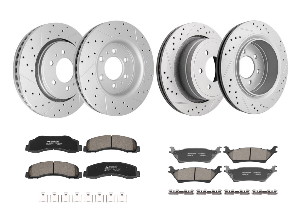 6 Lugs Front & Rear Drill Disc Rotors Brake Pads for 2012-2020 Ford F-150