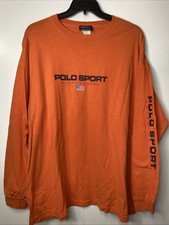 Vintage Polo Ralph Lauren Made In USA Long Sleeve Shirt 2XL Orange 90s Y2K Sport