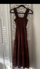Quince 100% European Linen Smocked Midi Dress Sz M Chocolate Brown Boho Hippie ￼
