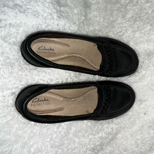 Clarks Collection Women's Black Slip-On Loafer Flats Braided Round Toe
