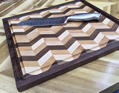 Handmade Herringbone Cutting Board w/ Juice Groove.  15 X 14 X 3/4 free shipping