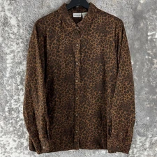 White Stag Size L Cheeta Print Casual Button Top Brown Long Sleeve Lined