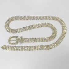 Silver Iridescent Rhinestone 5 Row Adjustable Belt Bridal Wedding Evening Bling