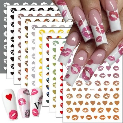 10Pcs Valentines Nail Stickers Sexy Lips Nail Valentines Heart Stickers-4