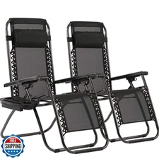 FDW Zero Gravity Lawn Lounge Chairs Set of 2 with Pillow and Cup 