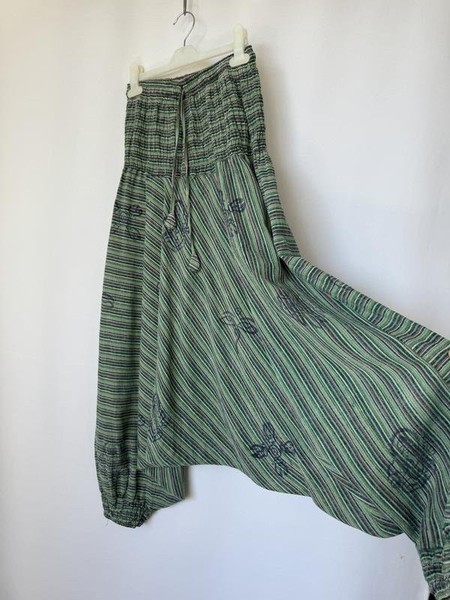 Women Trousers Green Cotton S-M