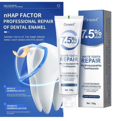 Croent 7.5% nHAP White Tooth Repair Hydroxyapatite Toothpaste, 4.23 oz 120g