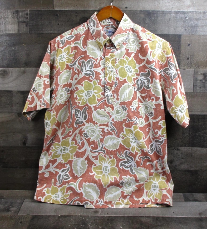Reyn Spooner Shirt Mens Large Orange Floral Hawaiian Reverse Print Popover - Image 2 of 4