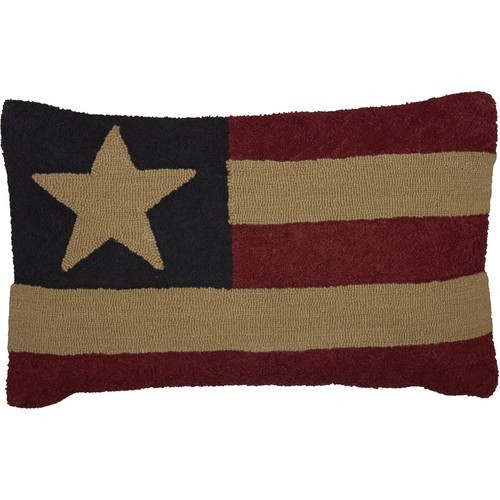 Primitive 14"x22" American Flag Hooked Pillow Red Patch Holiday Decor VHC Brands - Picture 5 of 7