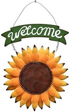 Metal Hanging Sunflower Welcome Sign Door Sign Vintage Welcome Decor Sunflowe...