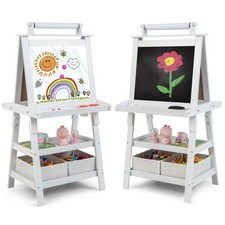 Kids Art Easel Double Sided Chalkboard Magnetic Whiteboard w/ Storage Tray