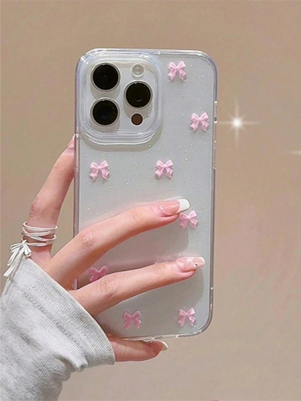 Cute Light Pink Bow & Glitter Transparent Background Epoxy Phone Case Compa