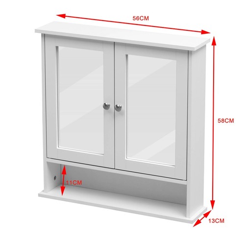 Bathroom Wall Cabinet Storage Cupboard with Mirror Wooden Shelves White - Picture 10 of 10