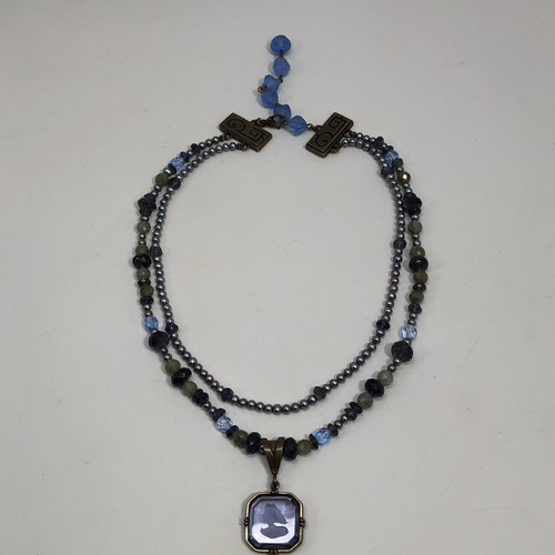 Extasia Immergrün Labradorit Perle Glas Kamee Halskette Intaglio Kristall 2 Str - Bild 8 von 15