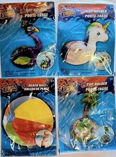 Splash N Swim Set of 4: 3 Different Inflatable Cup Holders  Beach Ball 20" New