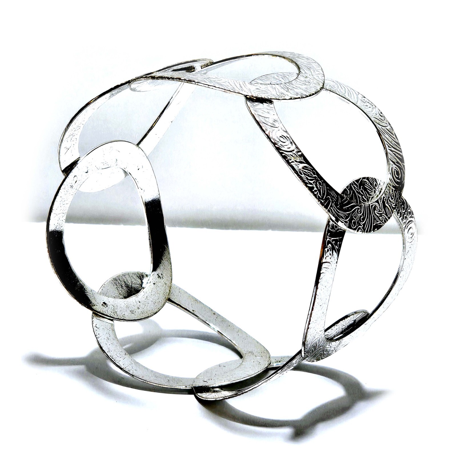 Interlocking Open Circles Geometric Silver Tone M… - image 5