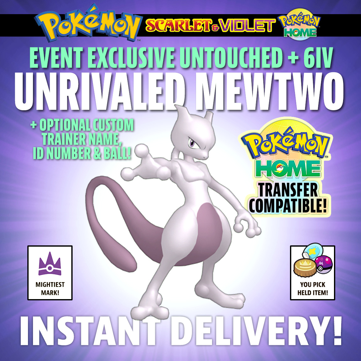 MEWTWO Unrivaled 6IV / Pokemon Scarlet and Violet / Tera Raid