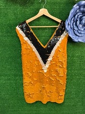 Zara Trafaluc Collections orange and black v neck sequin dress size large 