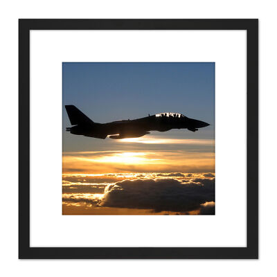 US Navy F14D Tomcat Kampfjet Silhouette quadratisch gerahmtes Wandbild 8 x 8 Zoll