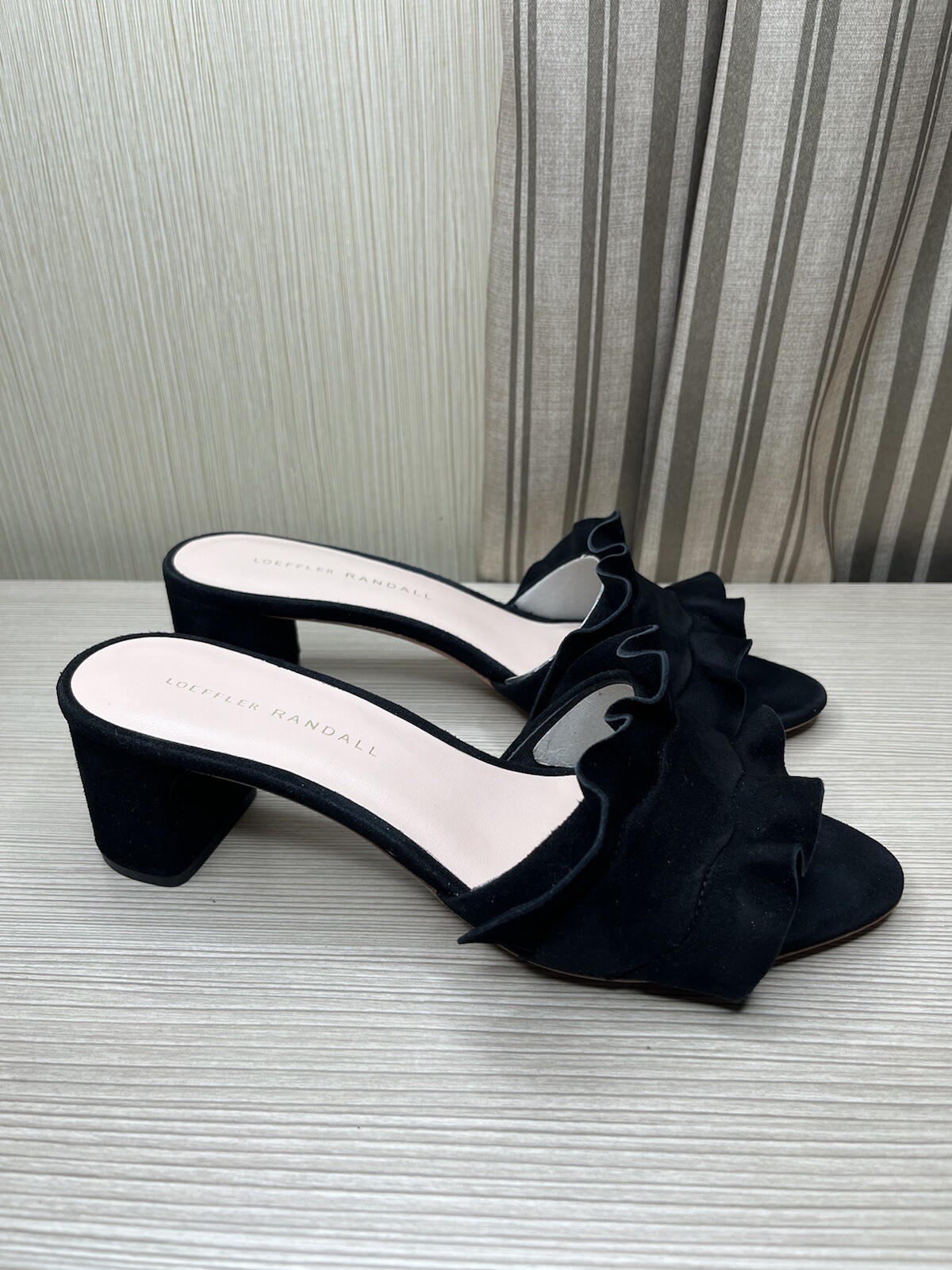 loeffler randall sandals slides heels women size 6.5B black suede upper |  eBay