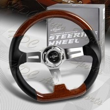 W-power 13.5 Dark Wood Grip 6-hole Chrome 3-spoke Vintage 343mm Steering Wheel