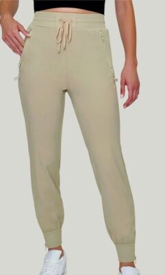 $149 Blanc Noir Women's Beige Mastermind Side-Zip Slim Sweatpants Pants Size L