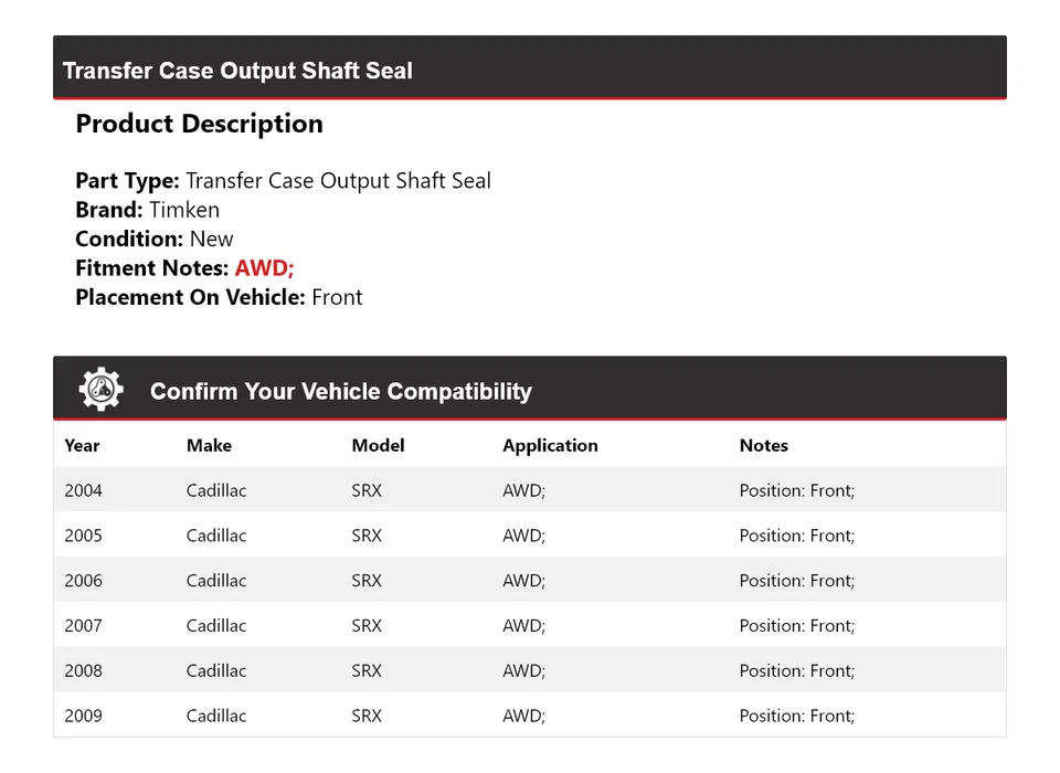 Caja de transferencia para Cadillac SRX 2004-2009 AWD eje de salida sello delantero Timken 2005 Foto 2 de 4