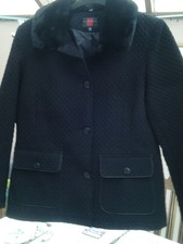 Gallery Ladies Quilted Black Jacket Size 16 Detachable Fur Collar