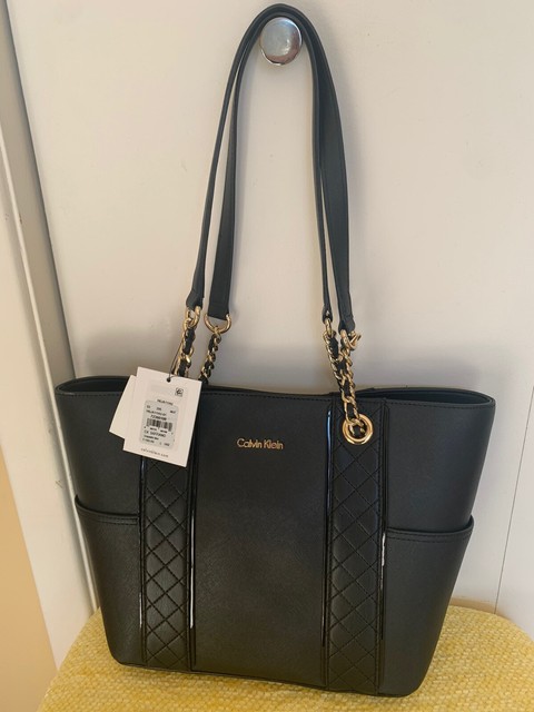 calvin klein saffiano leather chain tote