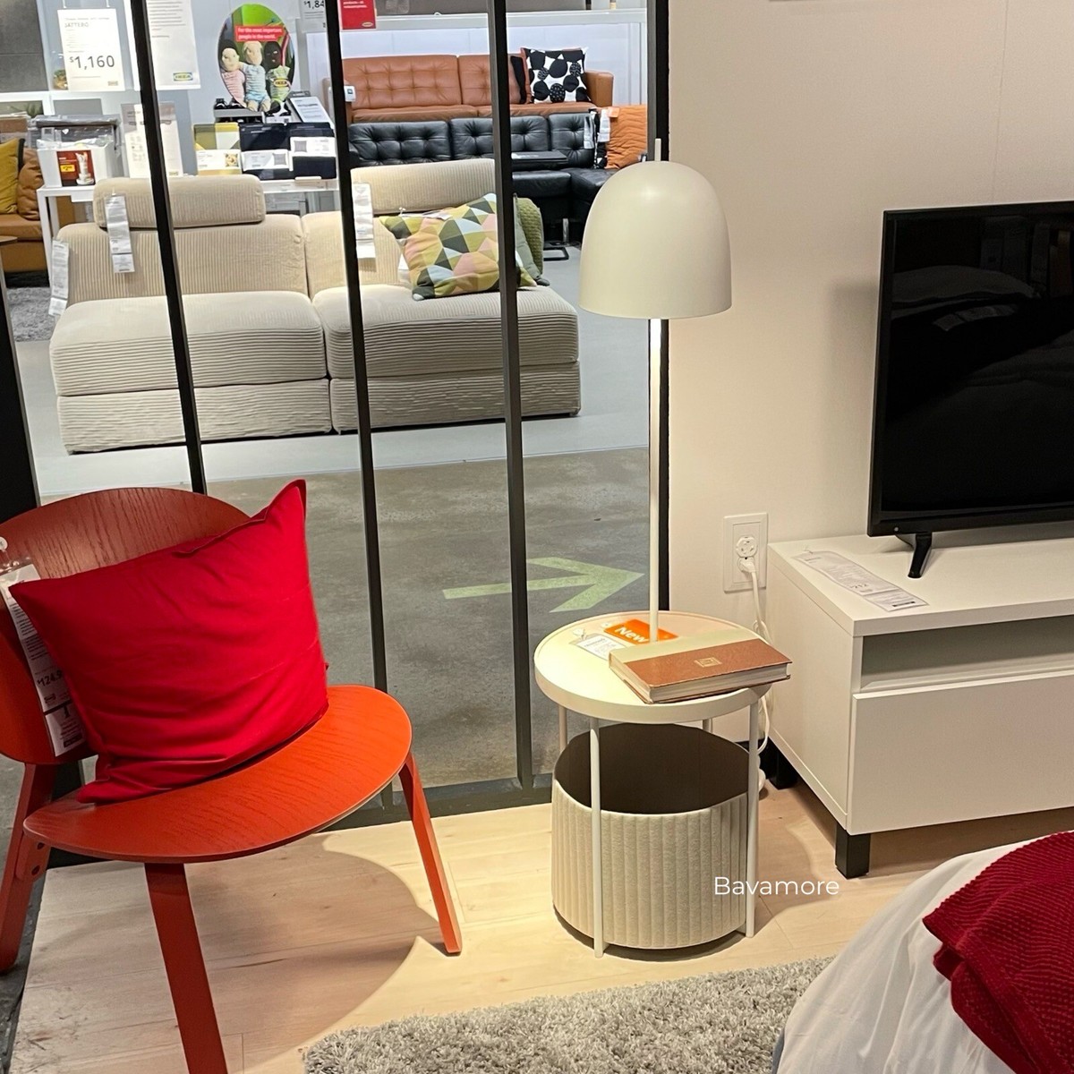 Ikea TRINDSNÖ Floor lamp, white metal/birch veneer 49