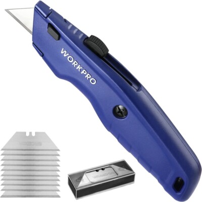 WORKPRO Premium Utility Knife Quick Change Blade 10 Blades Cutter Black/Blue/Red