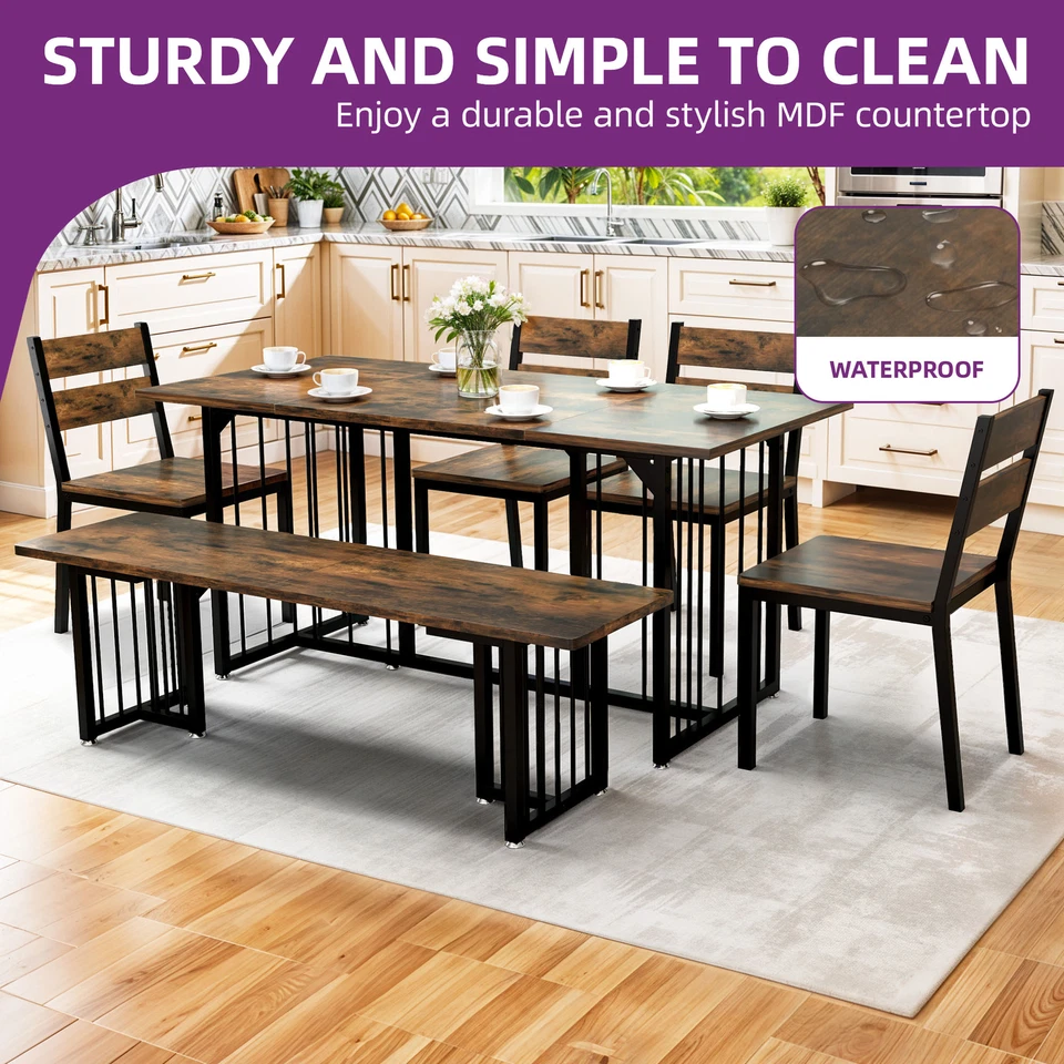 Brown Farmhouse Rectangular Dining Room Table Set for Kitchen Dining Apartment - Image 3 of 4