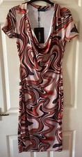 PRETTY LITTLE THING -Brown Cream & Rust Cap Sleeve Collared Dress Size 10 - BNWT