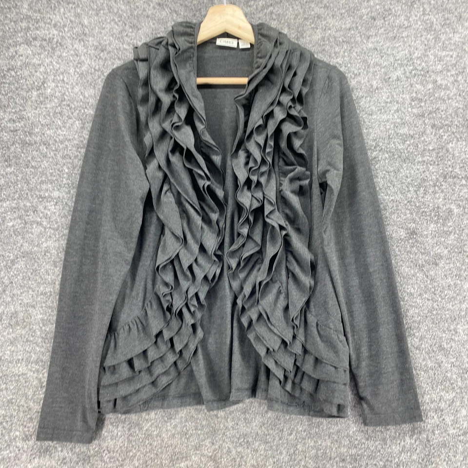 Cárdigan Cato Mujer S Pequeño Gris Frente Abierto Volantes Manga Larga Tejido Rayón Informal Foto 4 de 4
