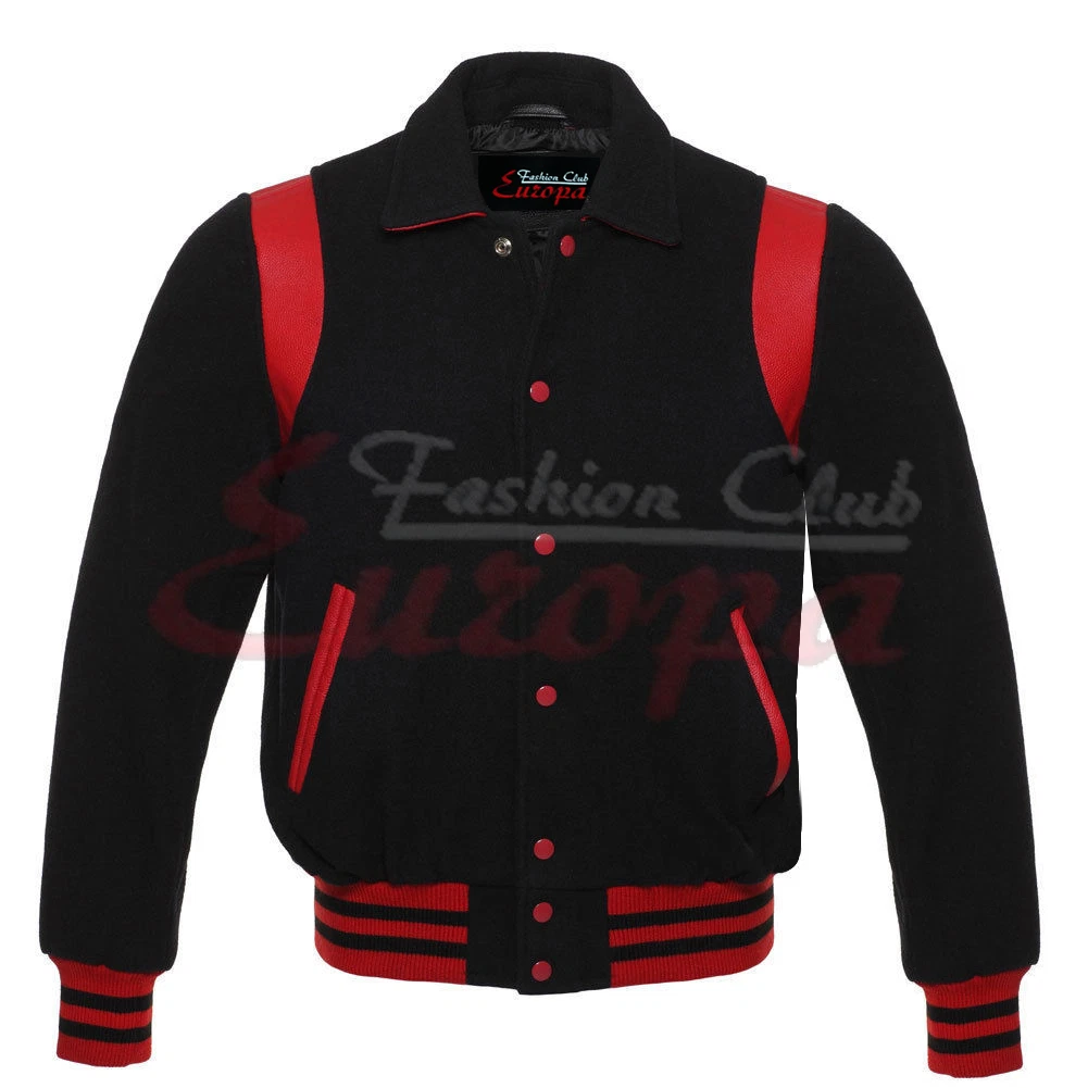 Premium Quality Unisex College Letterman Varsity Full Black & Red Wool Jacket
Opens in a new window