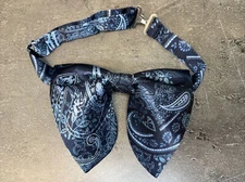 Oversized Navy Blue Paisley Bow tie Vintage style 70s Wedding Prom Gift for Him