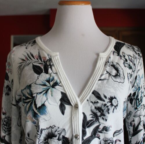 Gorgeous White House Black Market Floral Cardigan Women M Snap-Down 3/4-Sleeve - Picture 6 of 7