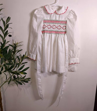 Polly Flinders Girls 5 White Smocked Embroidered Long Sleeve Collared Belted
