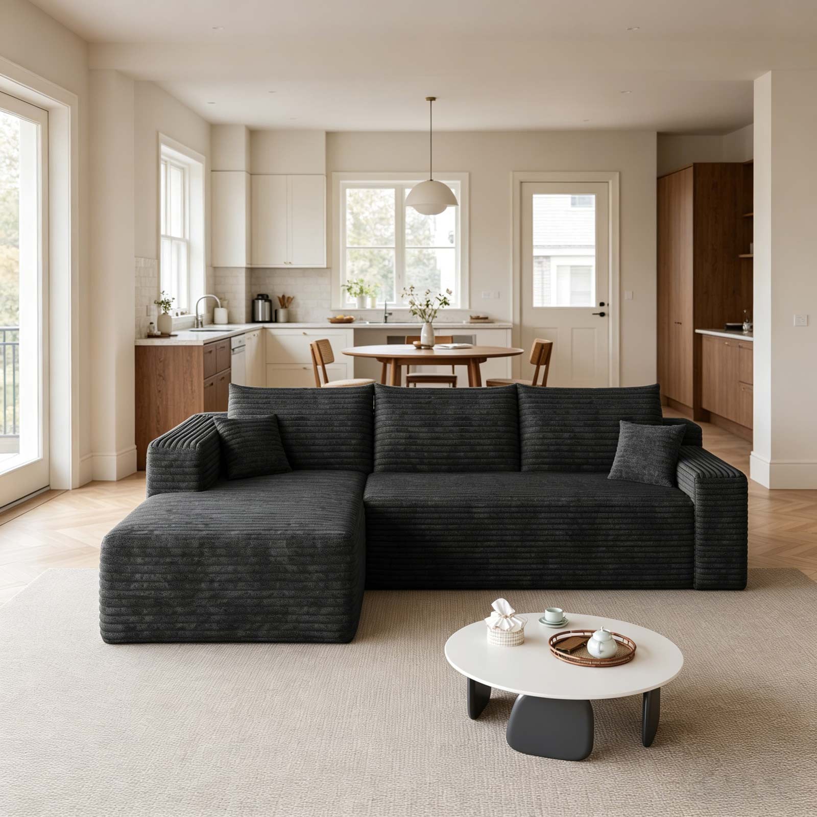 95" L Shape Couch Comfy Sectional Boneless Sofa with Left Chaise for Living Room