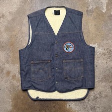 Vintage 70s Sears Roebucks Dark Wash Denim Sherpa Lined Vest