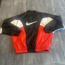 VTG Nike Windbreaker Jacket Big Swoosh Logo Black Red White Sz S 90s Vtg Hip Hop