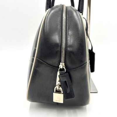 バッグ PRADA archive y2k mini bostonbag drumbag Auth PRADA Y2K Archive Bowling bag Leather Tote Mini boston Black