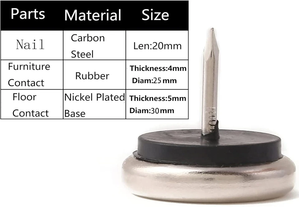 Dia Nail On Furniture Glides for Chairs, Tables - Nickel Base Cushioned Furni... - Image 3 of 4