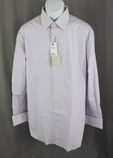 Brioni NWT Men's Purple White Striped Button Down French Cuffs Shirt Size R 17