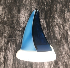 Artisian Fused stained glass sailboat suncatcher hanging window art 3.5x2.25"