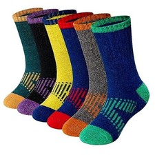 Kids Merino Wool Hiking Socks Boys Thermal 8-12 Years 6 Pairs Colorful X
