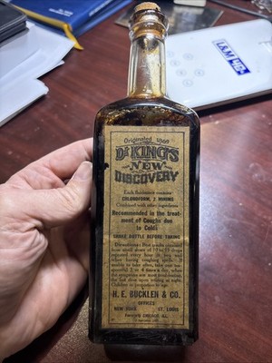 Antique Dr. King s New Discovery For Coughs And Colds W/ Paper Label And Content