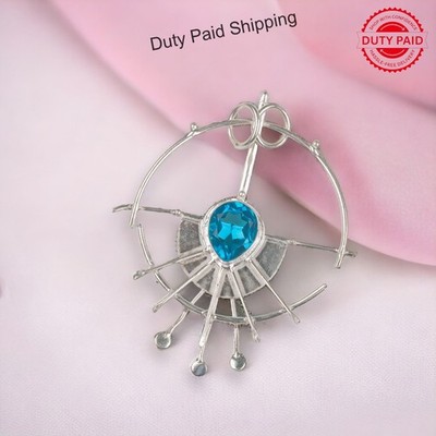 Swiss Blue Topaz Stone 925 Sterling Silver Sun Shine Handcrafted Pendant Jewelry