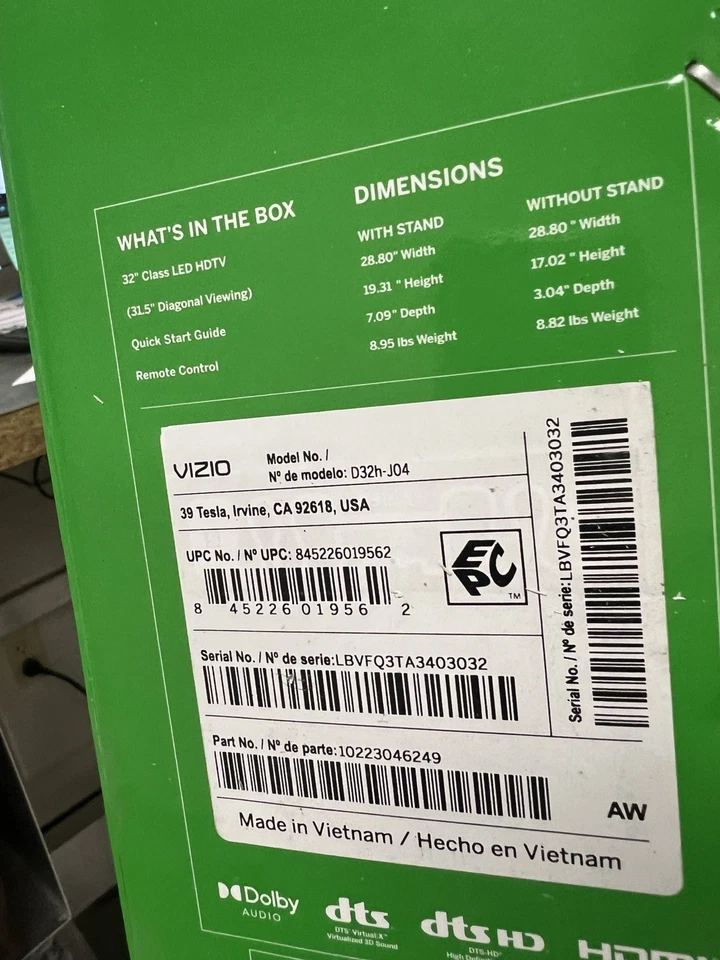 BRAND NEW! VIZIO 32″ D32H-J04 Smart TV New In Box 720p LED SmartCast Working - Image 3 of 3